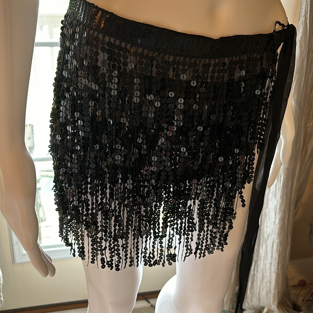 Black 2 pc sequin Butterfly halter top/Wrap skirt coverup set one size N… - Picture 3 of 12